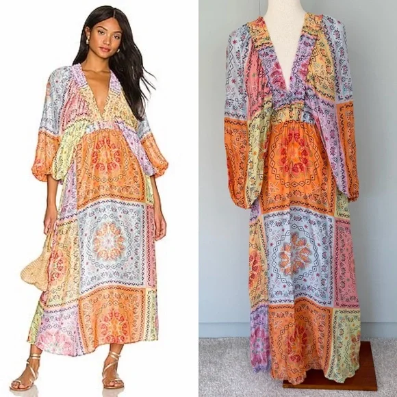 SUNDRESS x REVOLVE Tiya Dress In Saint Tropez Patchwork Print Size M/L - Picture 1 of 8
